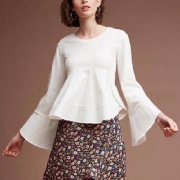 Anthropologie Tops - Eri + Ali Pietra Bell Sleeve Peplum Top White Sz M